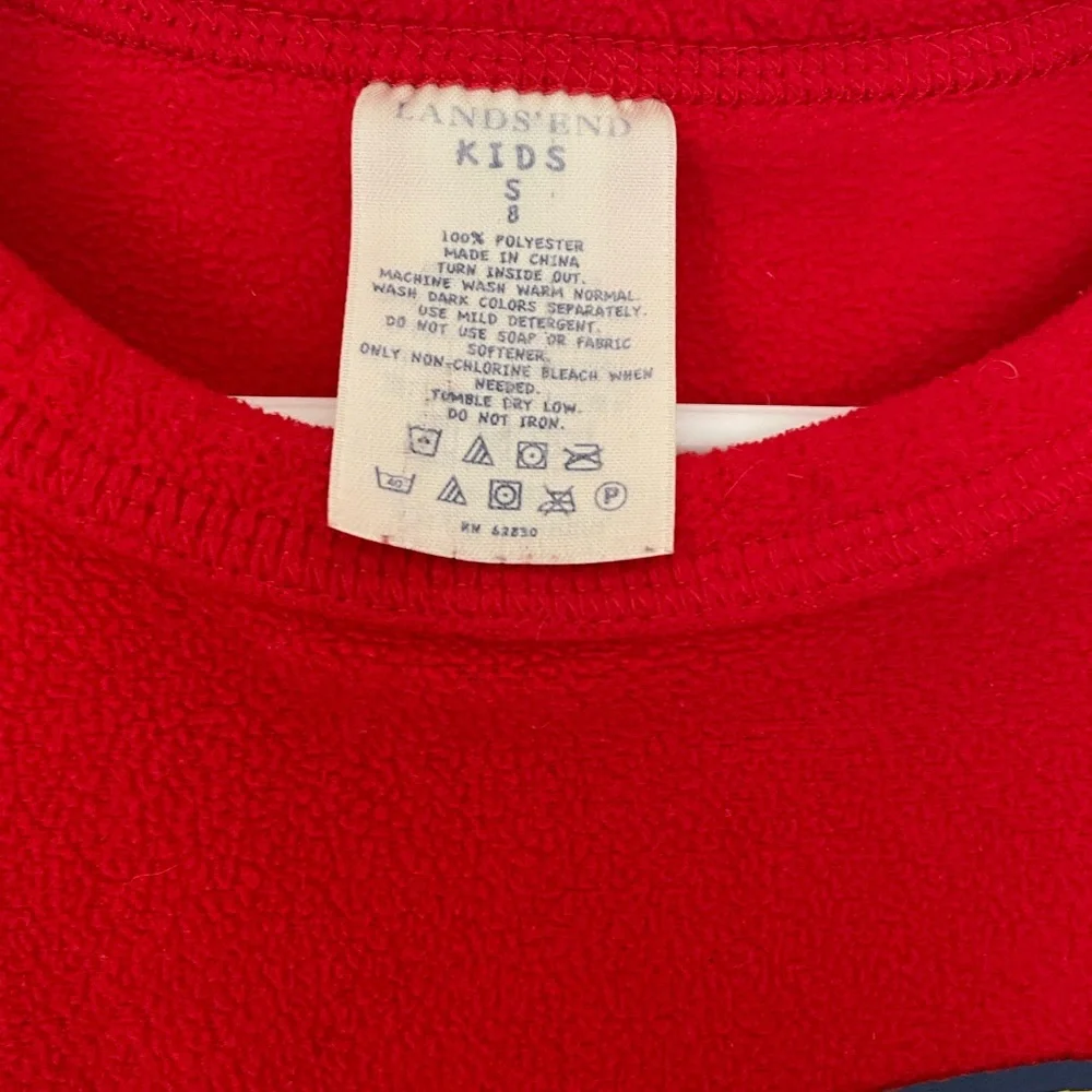 LANDS END Kids Fleece Red Hockey Pajama Top size 8